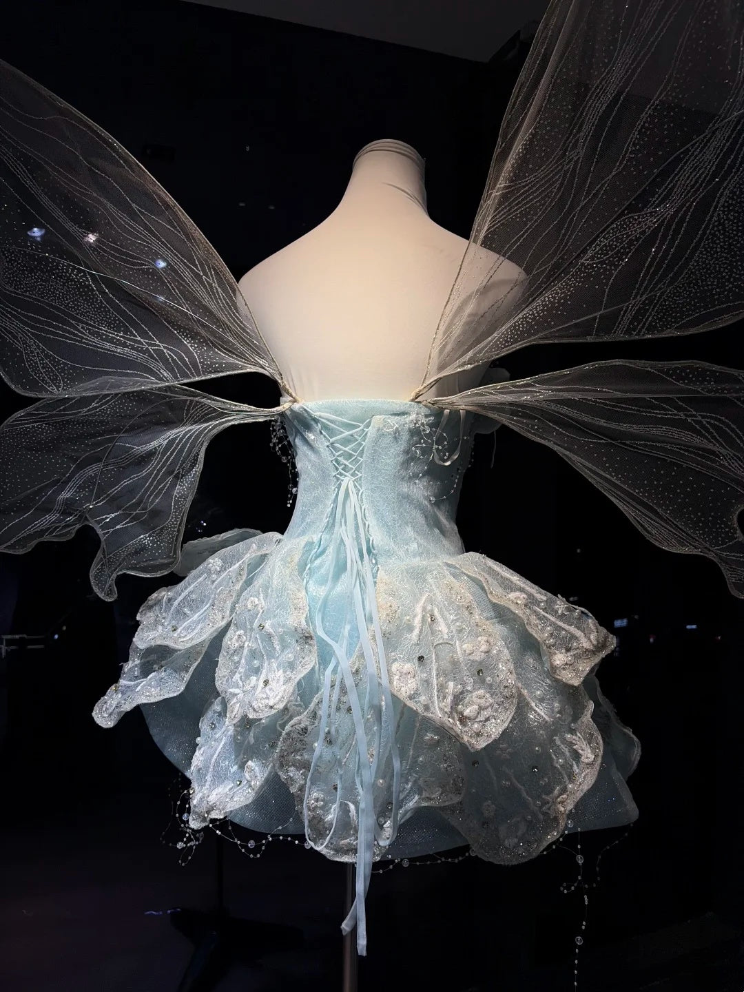 Ethereal Light Blue Strapless Sweetheart 3D Leaf Beaded Tulle A Line Short Homecoming Dress AS2651