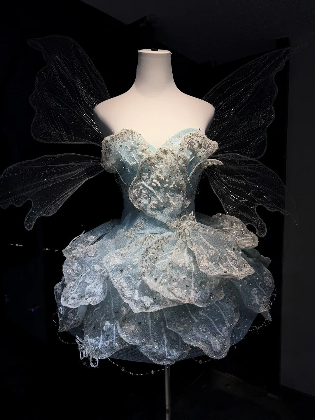 Ethereal Light Blue Strapless Sweetheart 3D Leaf Beaded Tulle A Line Short Homecoming Dress AS2651