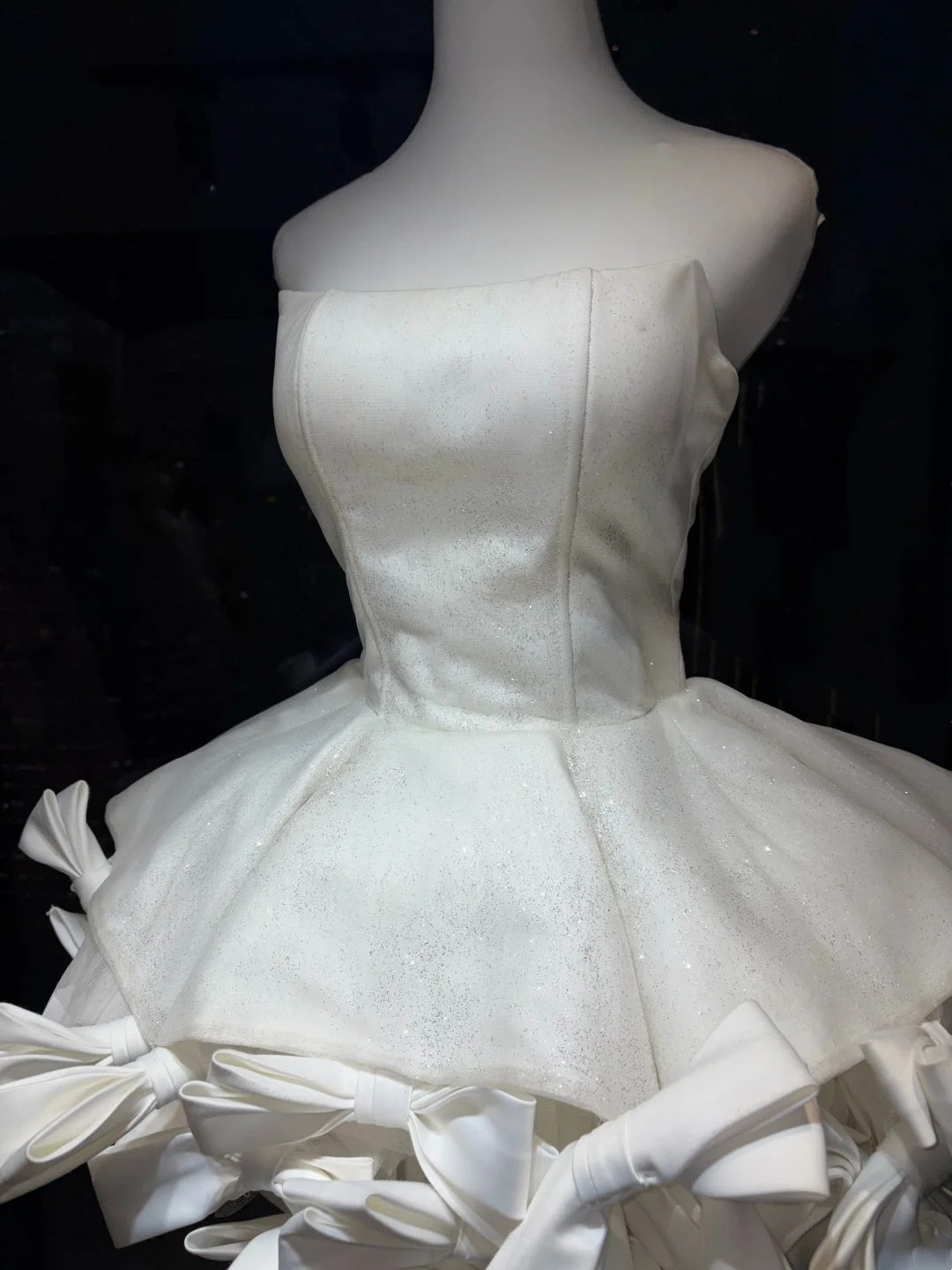 Elegant White Strapless Glitter A Line Bow Ruffled Short Homecoming Dress AS2659