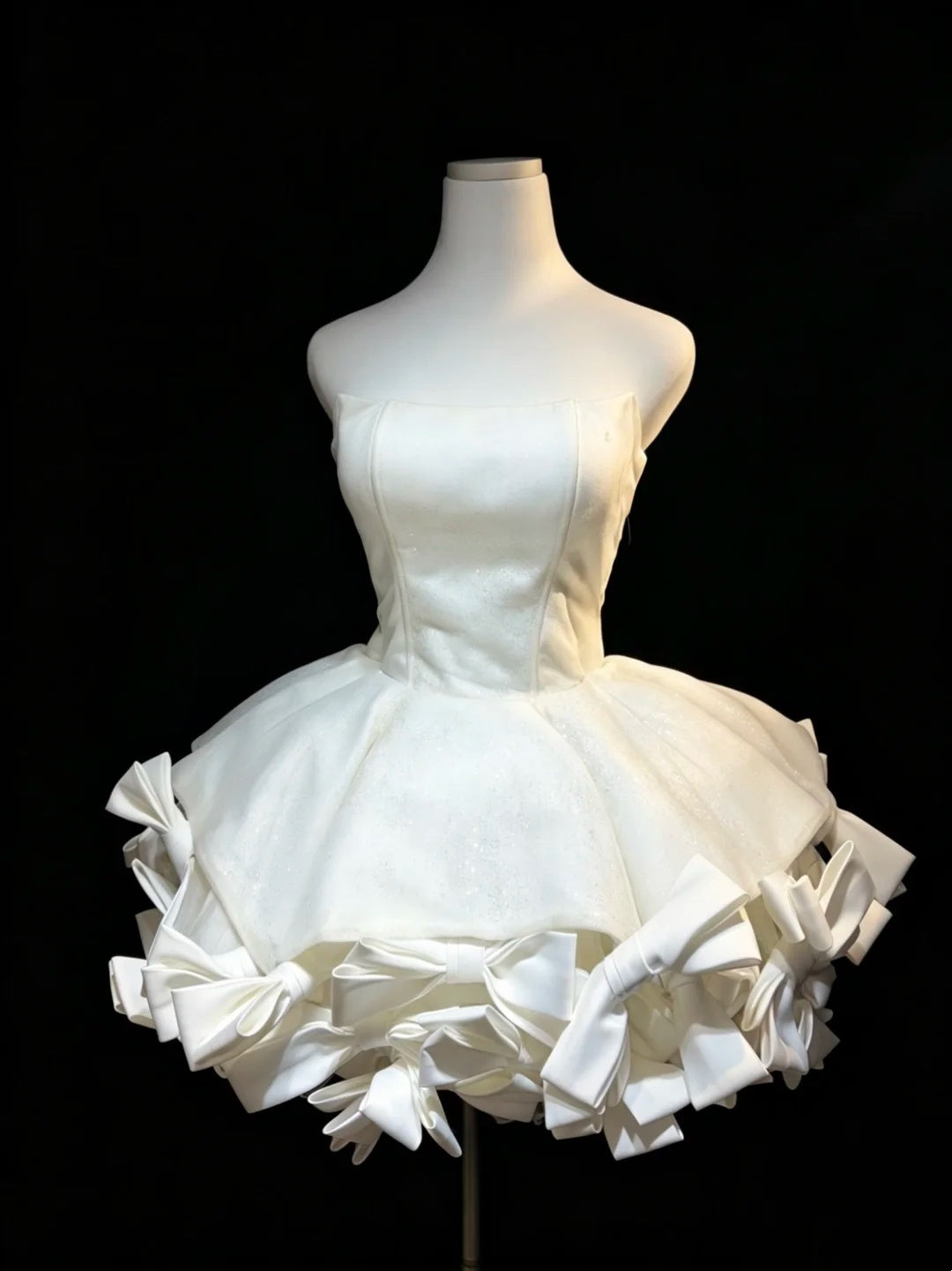 Elegant White Strapless Glitter A Line Bow Ruffled Short Homecoming Dress AS2659