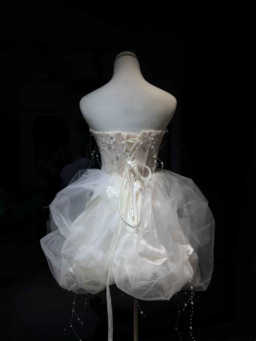 Luxe Ivory Strapless Sweetheart Lace Corset Pearl Beaded Chain Floral Appliques Detachable Two-Piece A-Line Homecoming Dress AS2672