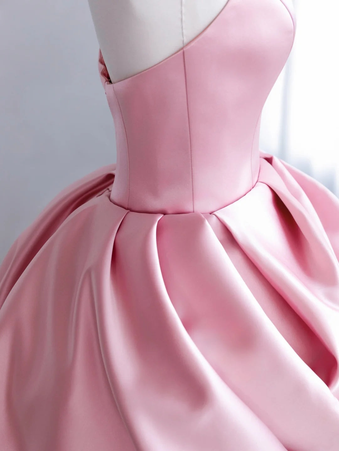 Chic Pink Halter V Neck Satin Unique Draped Bubble Skirt A Line Short Homecoming Dress AS2676