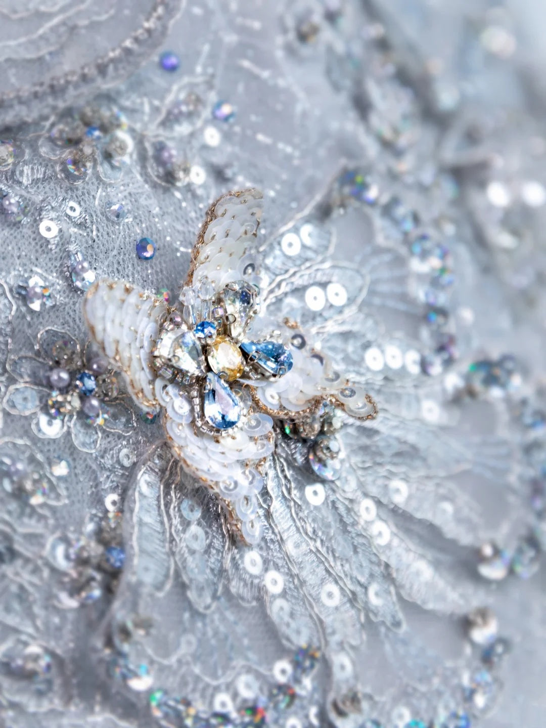Heavy luxurious Light Blue Strapless Lace Beaded A Line Short Homecoming Dress With Detachable Glitter Tulle Train And Puff Tulle Short Sleeve AS2679