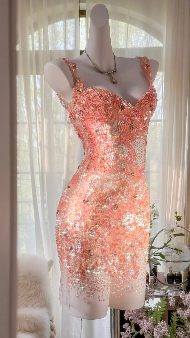 Glamorous Peach Pink Straps Sweetheart Neck Beaded Bodycon Short Homecoming Dress AS2702