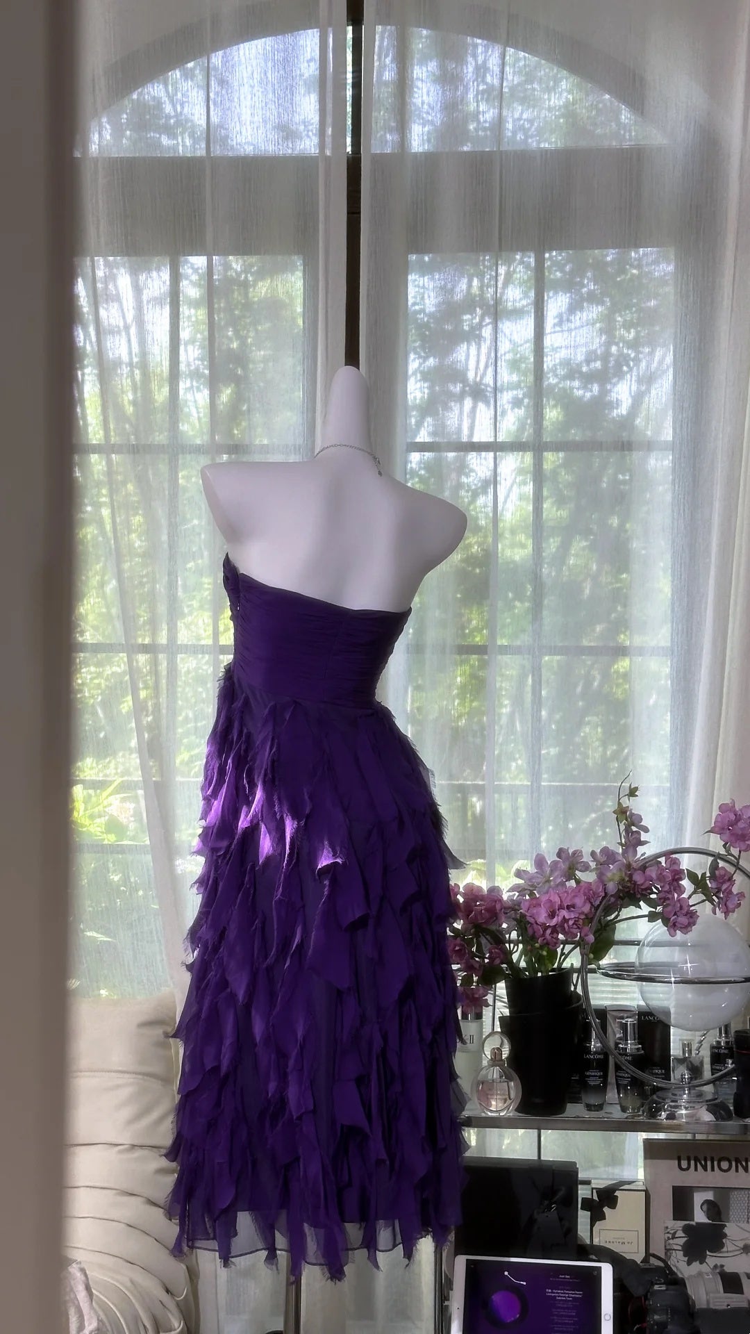 Striking Purple Strapless Sweetheart Ruched Bodice Layered Fringe A Line Midi Homecoming Dress AS2728