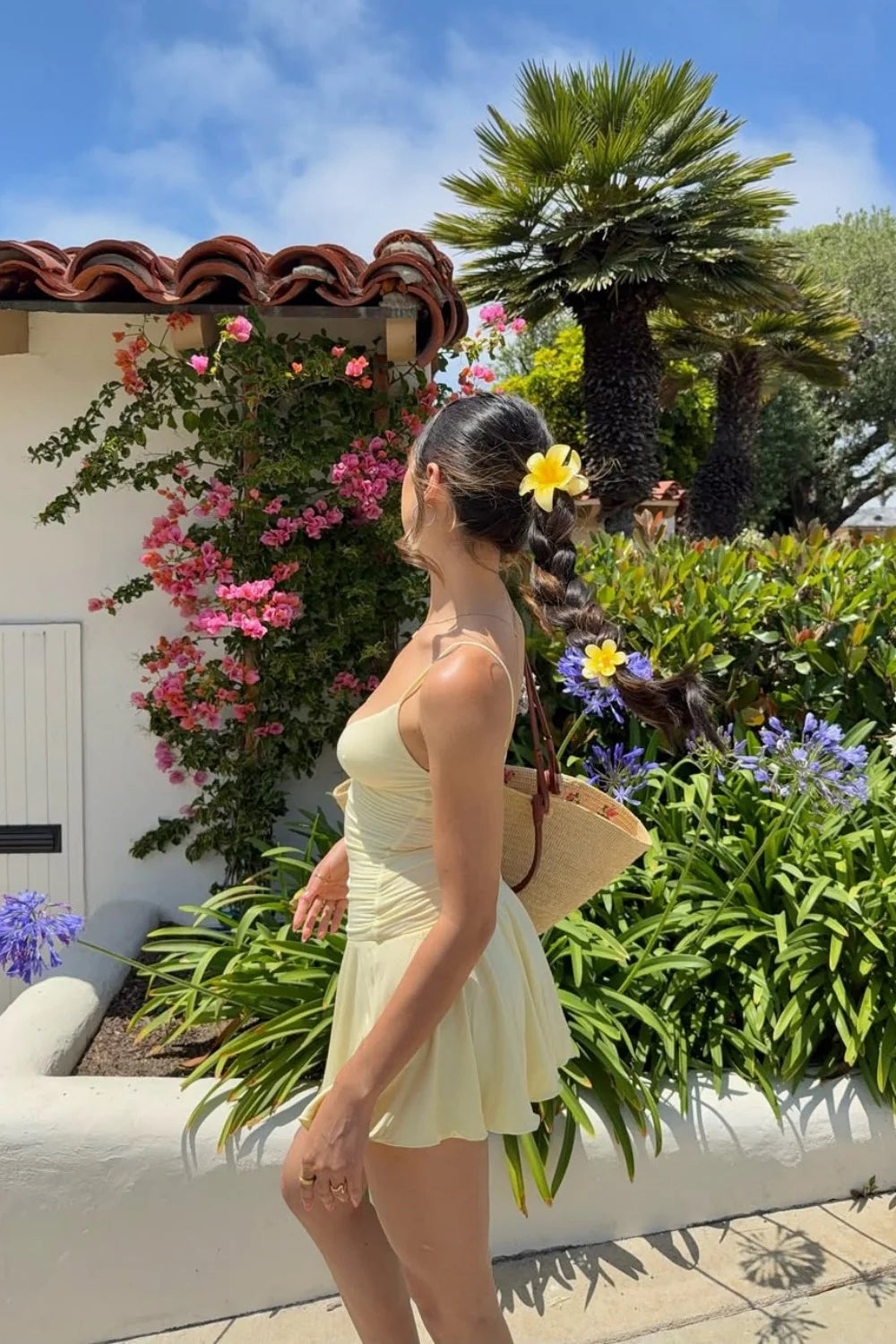 Butter Yellow Ruched Plunging Spaghetti Strap Homecoming Dress AS275