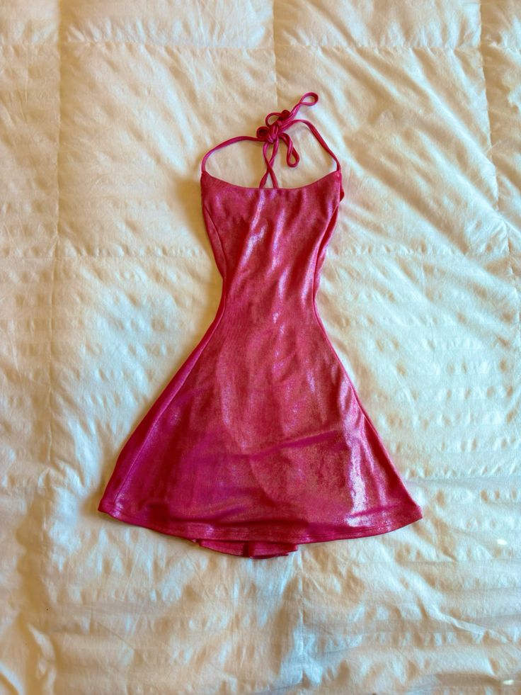 Bright Hot Pink Halter Party Dress Shiny A Line Short Homecoming Dress AS2773