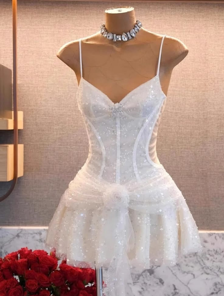 Dainty Pink Birthday Dress Sparkly Spaghetti Straps Sequin A Line Short Homecoming Dress AS2785