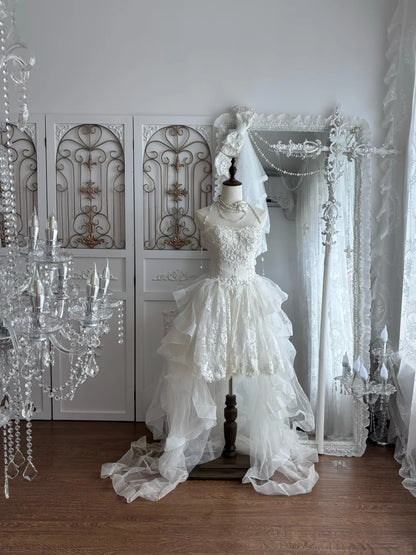 Elegant Ivory Sweetheart Lace Pearl Beaded Tulle A Line Short Wedding Homecoming Dress With Train AS2795