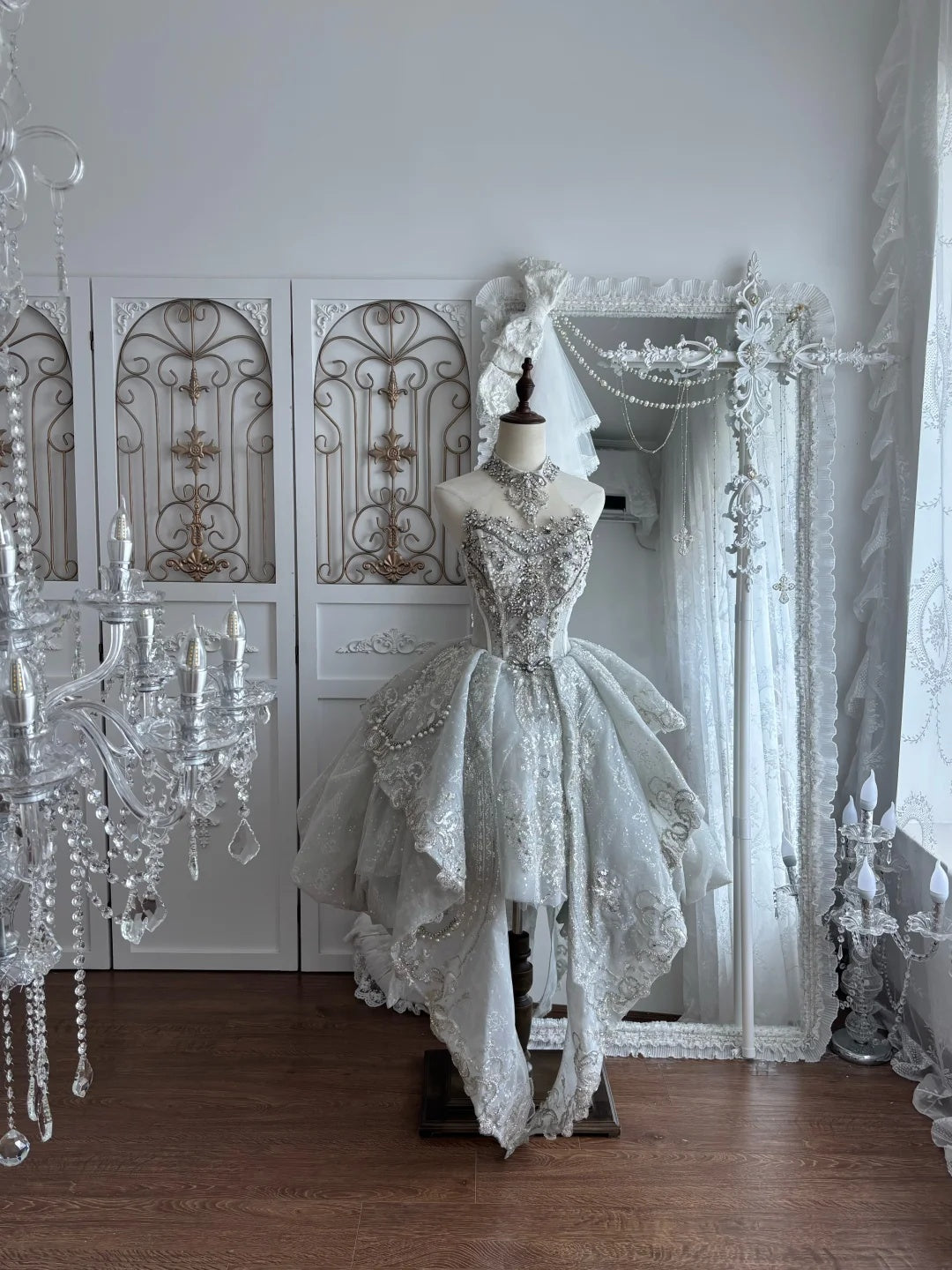 Glamorous Silver High Neck Heavy Rhinestone Beading A Line Short Wedding Homecoming Dress AS2798