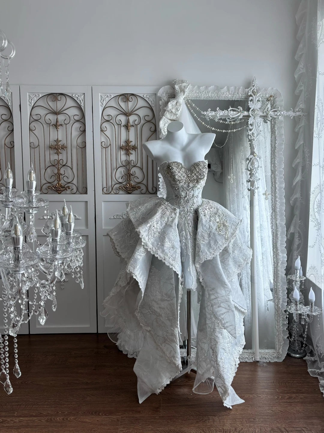 Stunning White Sweetheart Heavy Rhinestone Beaded High Low Ruffle A Line Short Wedding Dress Homecoming Dress AS2799