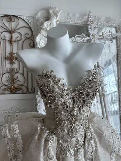 Exquisite Ivory Strapless Sweetheart Heavy Rhinestone Beaded Lace High Low A Line Tulle Short Homecoming Dress Wedding Dress AS2805