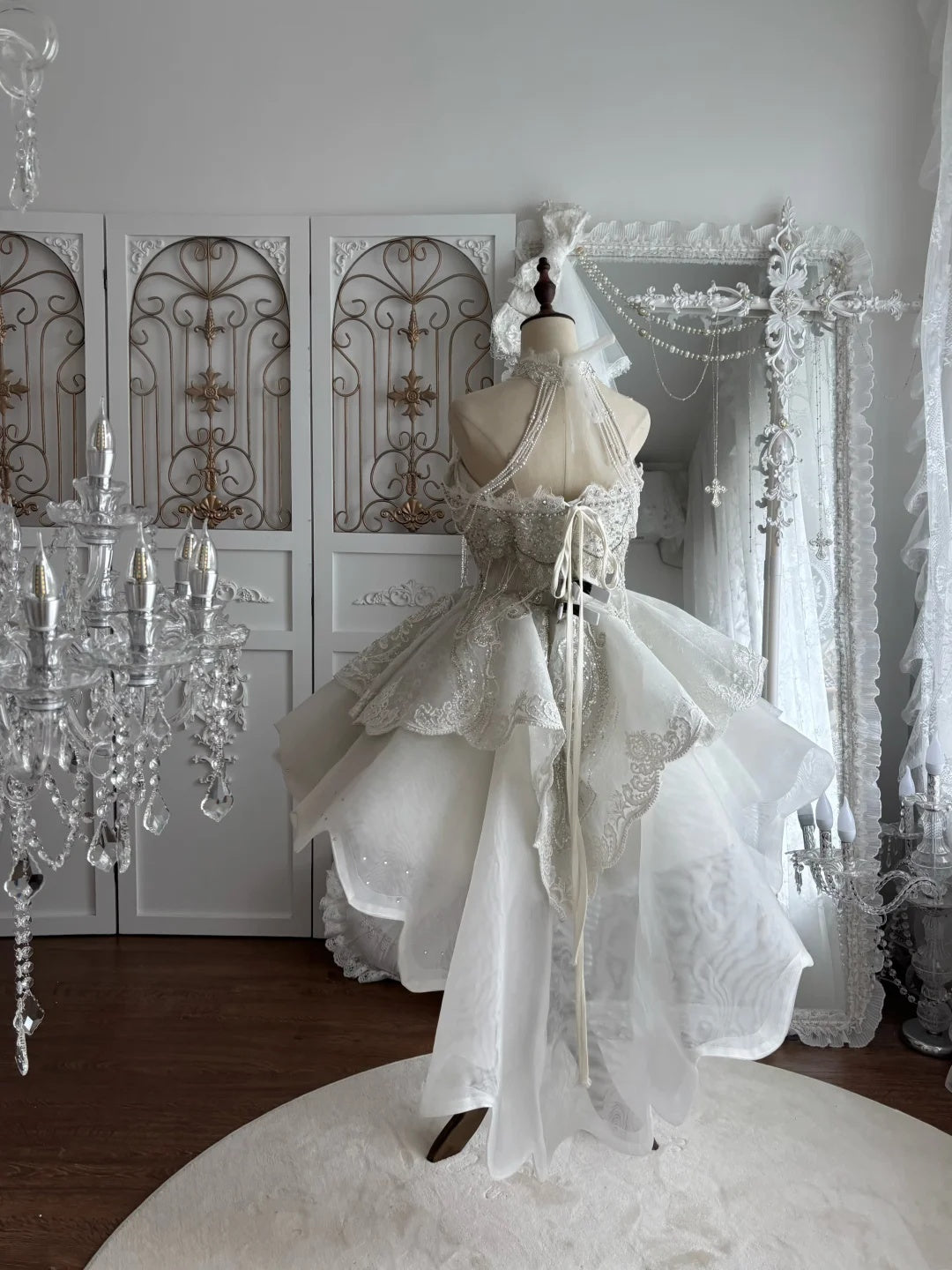 Luxurious Ivory Halter Heavy Rhinestone Beaded Lace A Line Short Wedding Dress Homecoming Dress AS2812