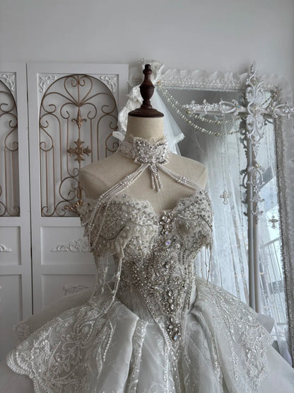 Luxurious Ivory Halter Heavy Rhinestone Beaded Lace A Line Short Wedding Dress Homecoming Dress AS2812