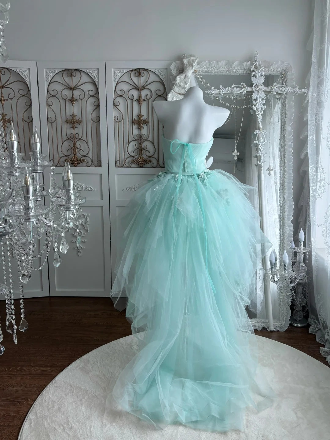 Fresh Mint Green Sweetheart Neck Lace Appliques A Line High Low Tulle Homecoming Dress With Detachable Choker AS2814