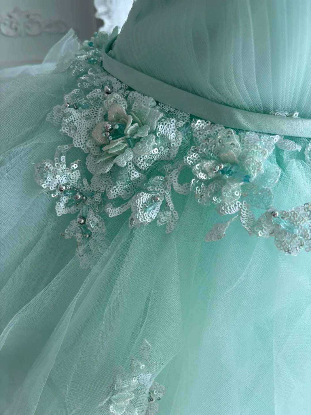 Fresh Mint Green Sweetheart Neck Lace Appliques A Line High Low Tulle Homecoming Dress With Detachable Choker AS2814