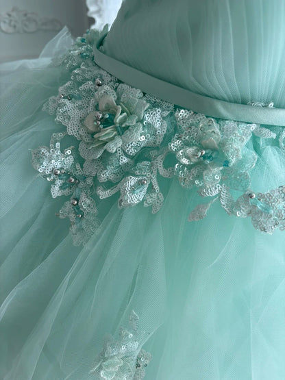 Fresh Mint Green Sweetheart Neck Lace Appliques A Line High Low Tulle Homecoming Dress With Detachable Choker AS2814