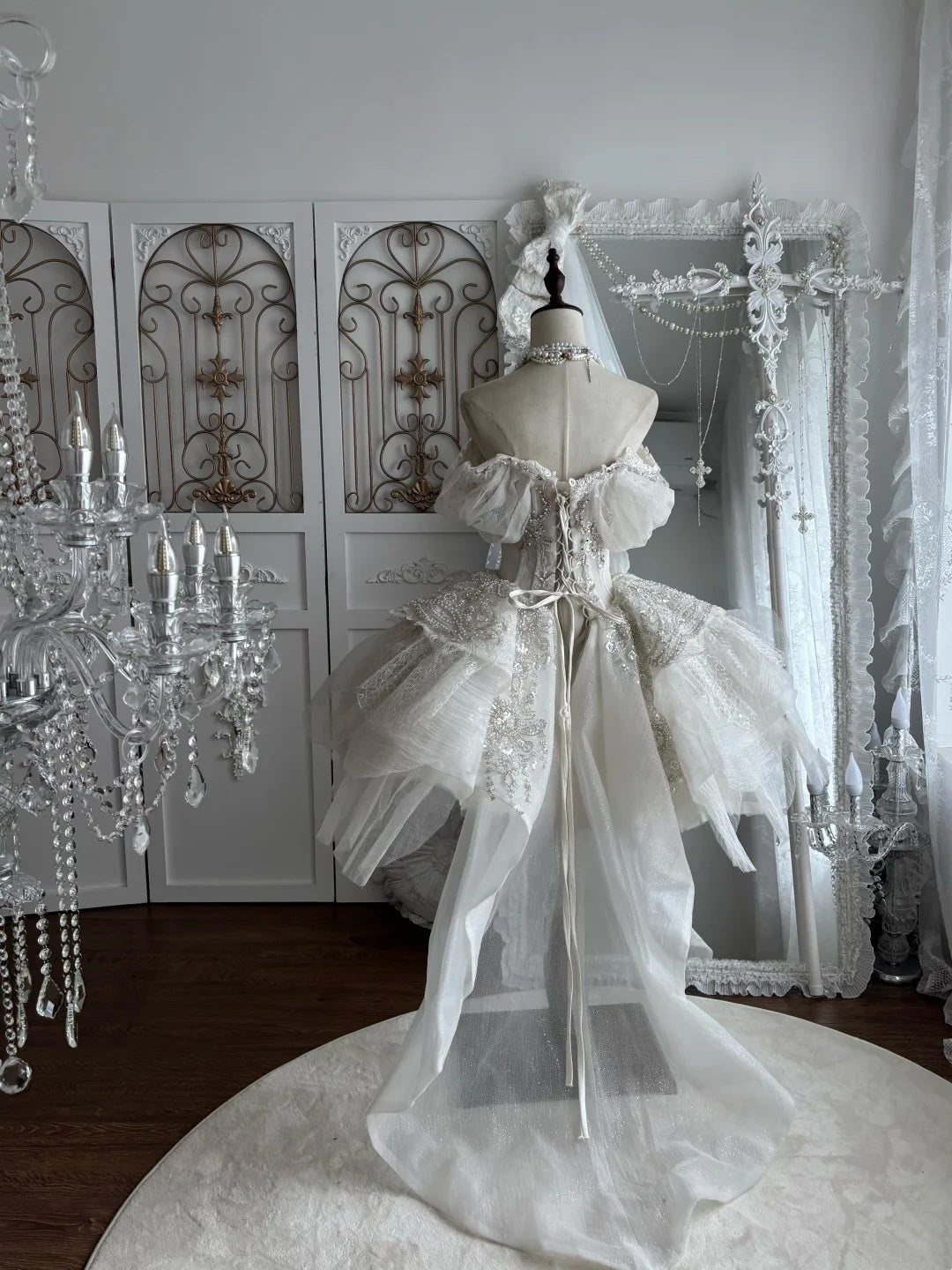 Sparkling Ivory Off Shoulder Beaded Lace A Line Short Homecoming Dress Wedding Dress AS2815