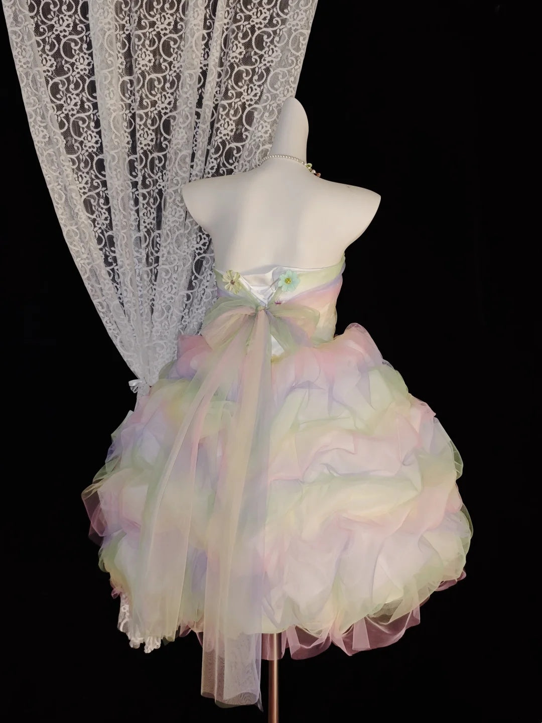 Whimsical Rainbow Strapless 3D Colorful Floral Ruffle A Line Short Homecoming Dress Birthday Dress AS2816