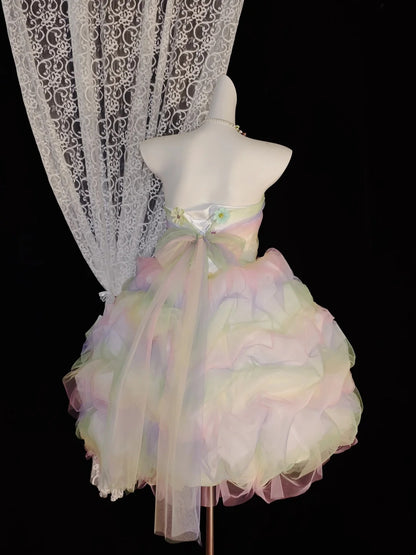 Whimsical Rainbow Strapless 3D Colorful Floral Ruffle A Line Short Homecoming Dress Birthday Dress AS2816