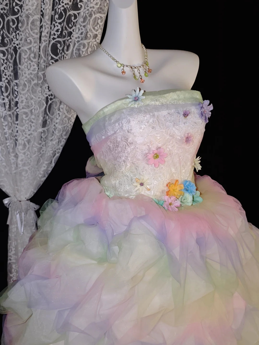 Whimsical Rainbow Strapless 3D Colorful Floral Ruffle A Line Short Homecoming Dress Birthday Dress AS2816