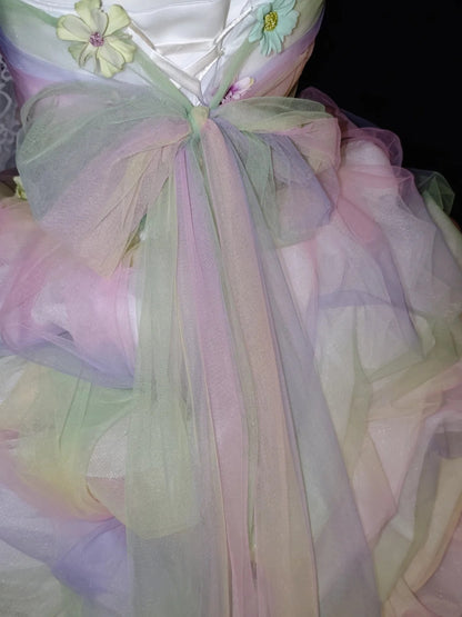 Whimsical Rainbow Strapless 3D Colorful Floral Ruffle A Line Short Homecoming Dress Birthday Dress AS2816