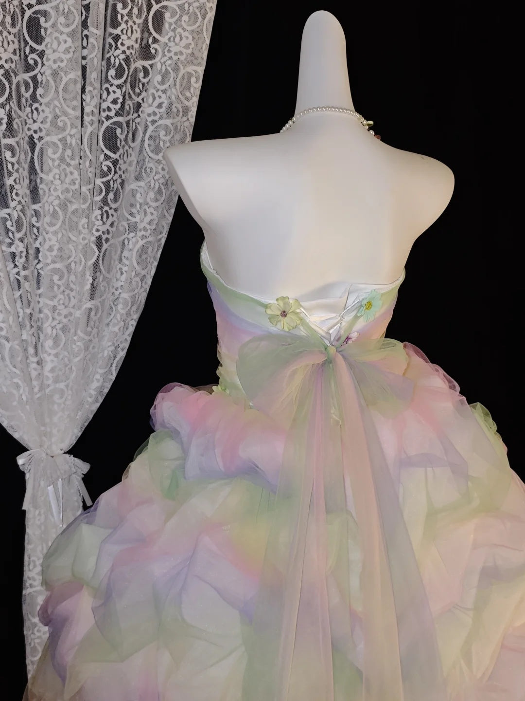 Whimsical Rainbow Strapless 3D Colorful Floral Ruffle A Line Short Homecoming Dress Birthday Dress AS2816