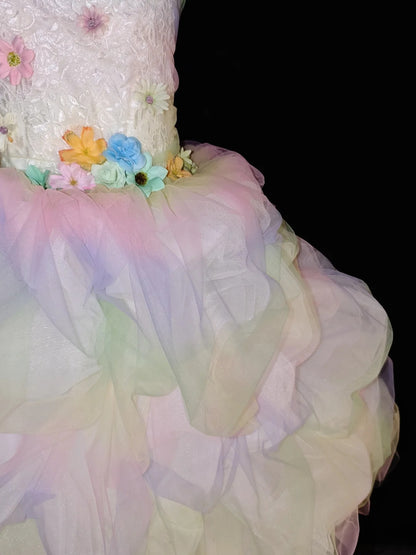 Whimsical Rainbow Strapless 3D Colorful Floral Ruffle A Line Short Homecoming Dress Birthday Dress AS2816