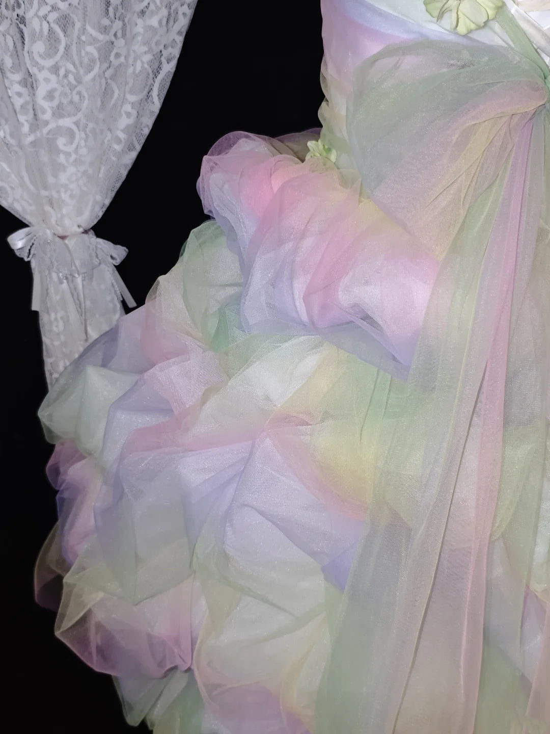 Whimsical Rainbow Strapless 3D Colorful Floral Ruffle A Line Short Homecoming Dress Birthday Dress AS2816