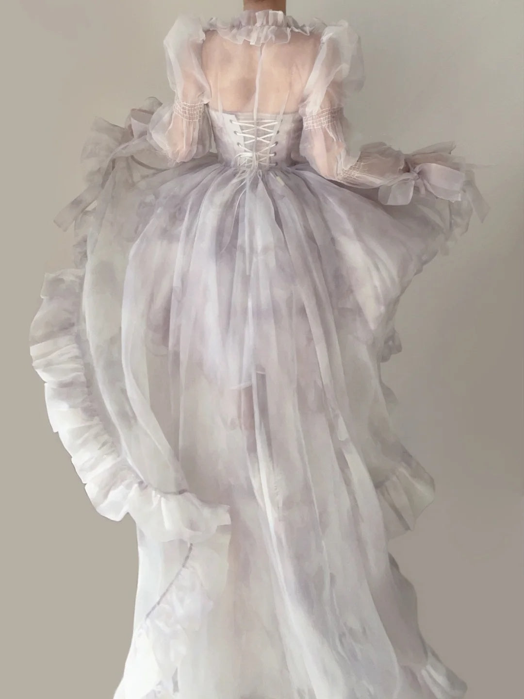 Fairy Pale Lilac Two-Wear Birthday Dress Sweetheart Neck Ruffle Trim Puff Long Sleeve Big Bow A Line Short Homecoming With Train AS2843