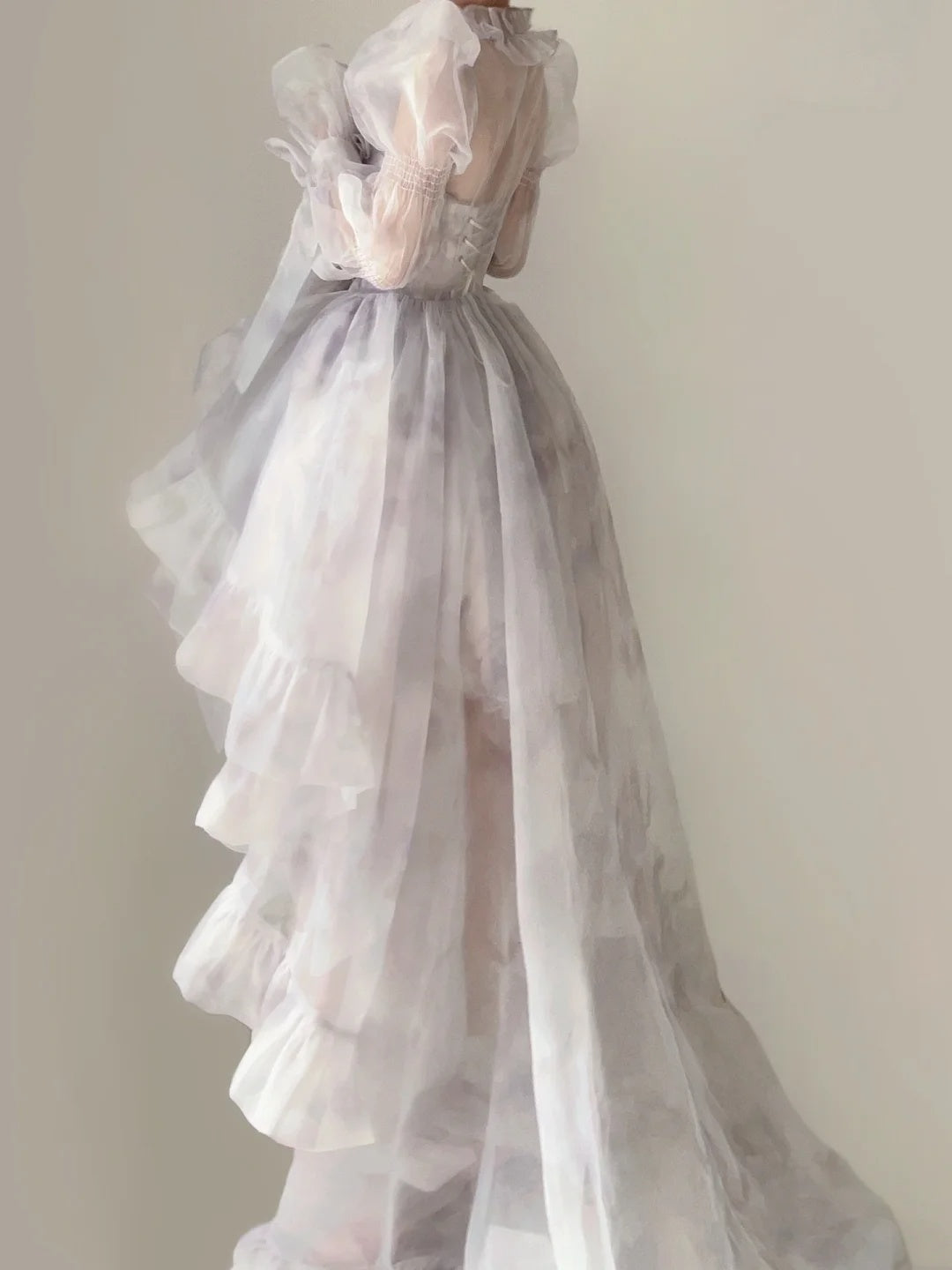 Fairy Pale Lilac Two-Wear Birthday Dress Sweetheart Neck Ruffle Trim Puff Long Sleeve Big Bow A Line Short Homecoming With Train AS2843