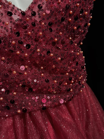 Striking Red V-Neck Sleeveless Beaded Bodice Sparkly Glitter Tulle A Line Short Homecoming Dress AS2582