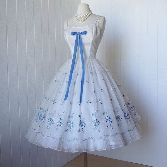 Sweet White Spaghetti Straps Blue Floral Embroidery Bow A Line Midi Homecoming Dress AS2865