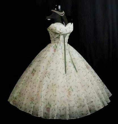 Romantic Ivory Strapless Sweetheart Floral Print Bow A Line Midi Homecoming Dress AS2870