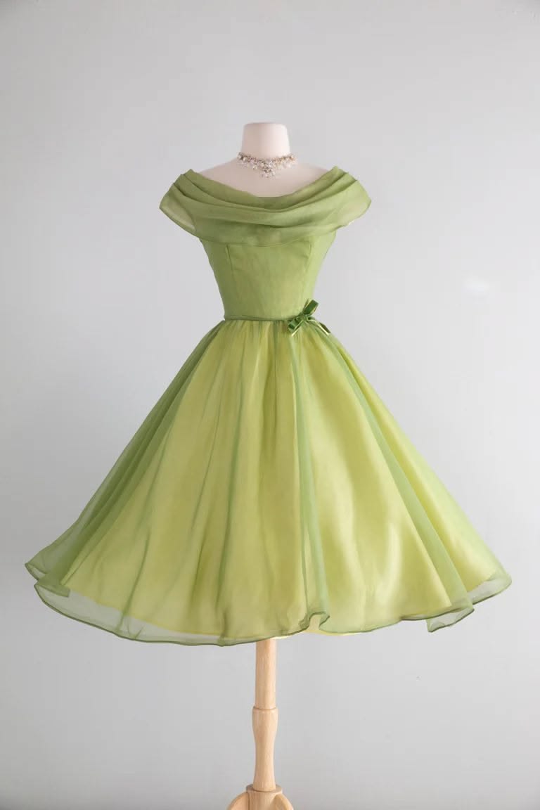 Chic Fresh Green Off The Shoulder Bow A Line Midi Homecoming Dress AS2874