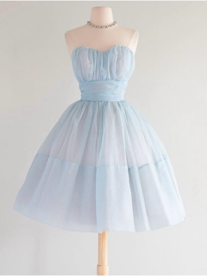 Dreamy Pale Blue Strapless Sweetheart A Line Short Homecoming Dress AS2875