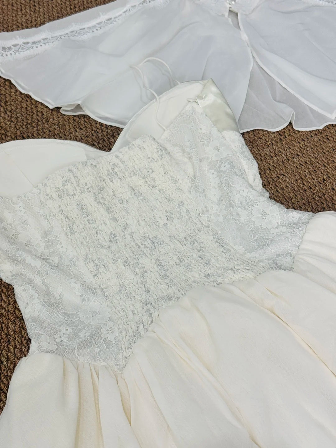 Romantic Ivory Spaghetti Straps Satin Lace Corset A Line Short Homecoming Dress With Detachable Cape AS2884