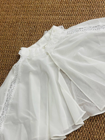 Romantic Ivory Spaghetti Straps Satin Lace Corset A Line Short Homecoming Dress With Detachable Cape AS2884