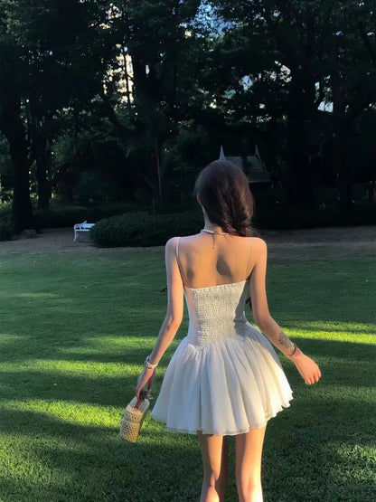 Romantic Ivory Spaghetti Straps Satin Lace Corset A Line Short Homecoming Dress With Detachable Cape AS2884