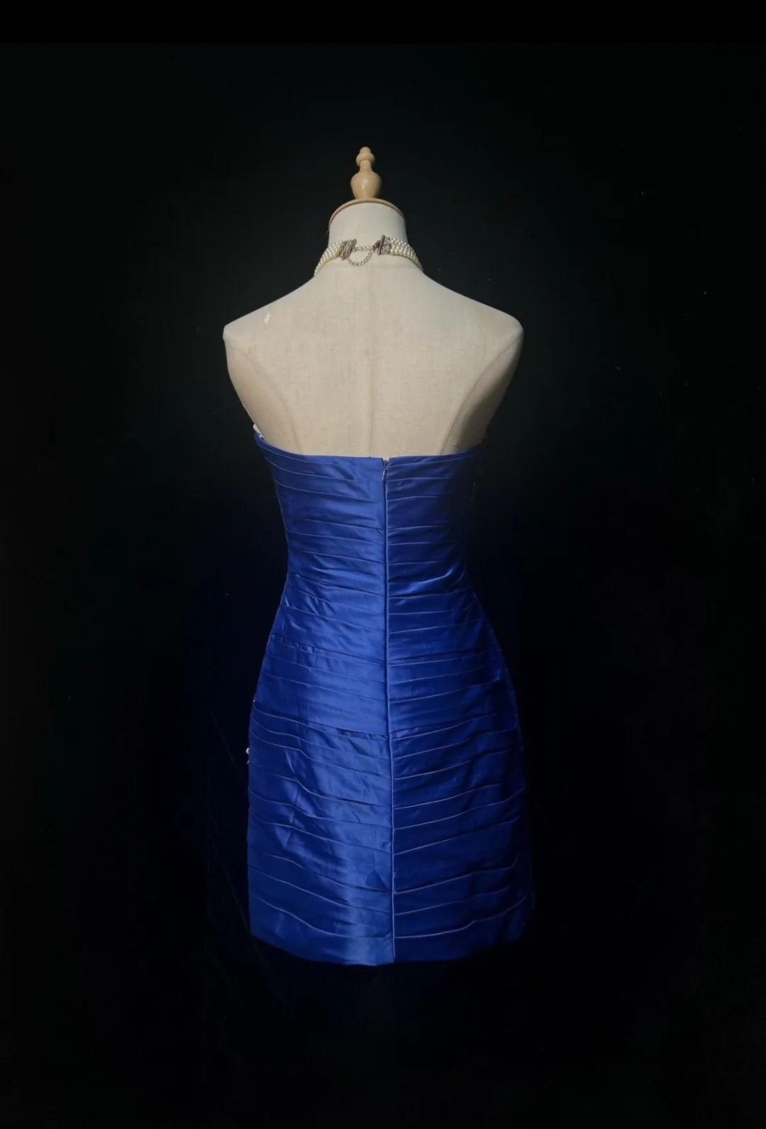 Bold Royal Blue Strapless Sweetheart Ruched Satin Beaded Bodycon Short Homecoming Dress AS2886