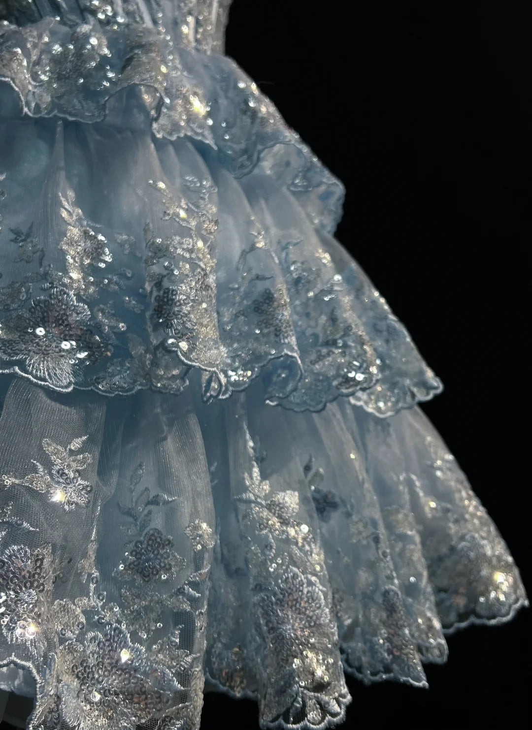 Sparkly Light Blue Spaghetti Strap Plunging V Beaded Floral Lace A Line Short Homecoming Dress AS2887