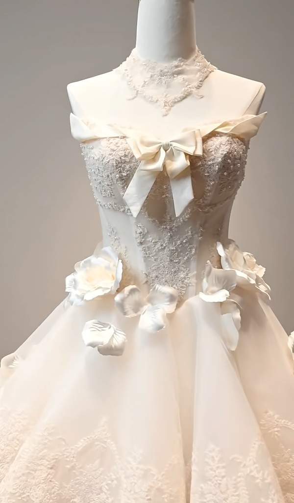 Romantic Ivory Strapless Lace Corset 3D Floral Bow A Line Short Homecoming Dress AS2889