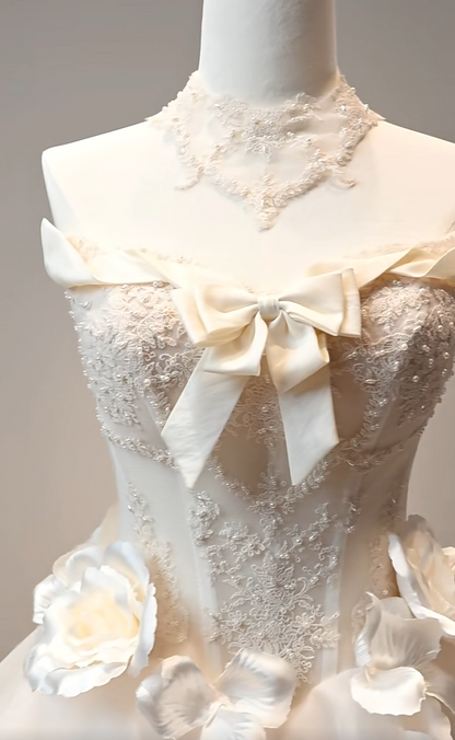 Romantic Ivory Strapless Lace Corset 3D Floral Bow A Line Short Homecoming Dress AS2889