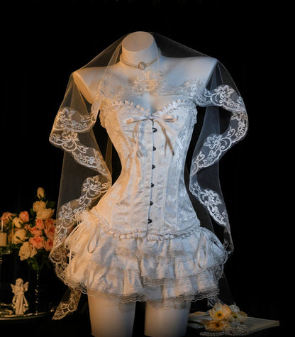 Romantic White Strapless Sweetheart Lace Corset Bow Ruffle A Line Short Homecoming Dress AS2892