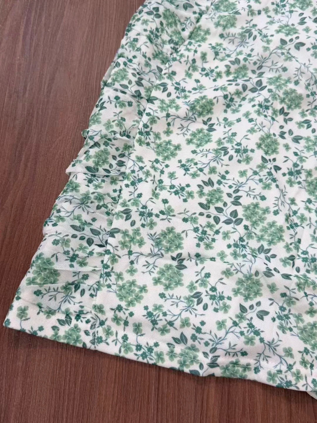 Fresh White Green Floral Spaghetti Strap Ruched Mesh Bodycon Short Homecoming Dress AS2895