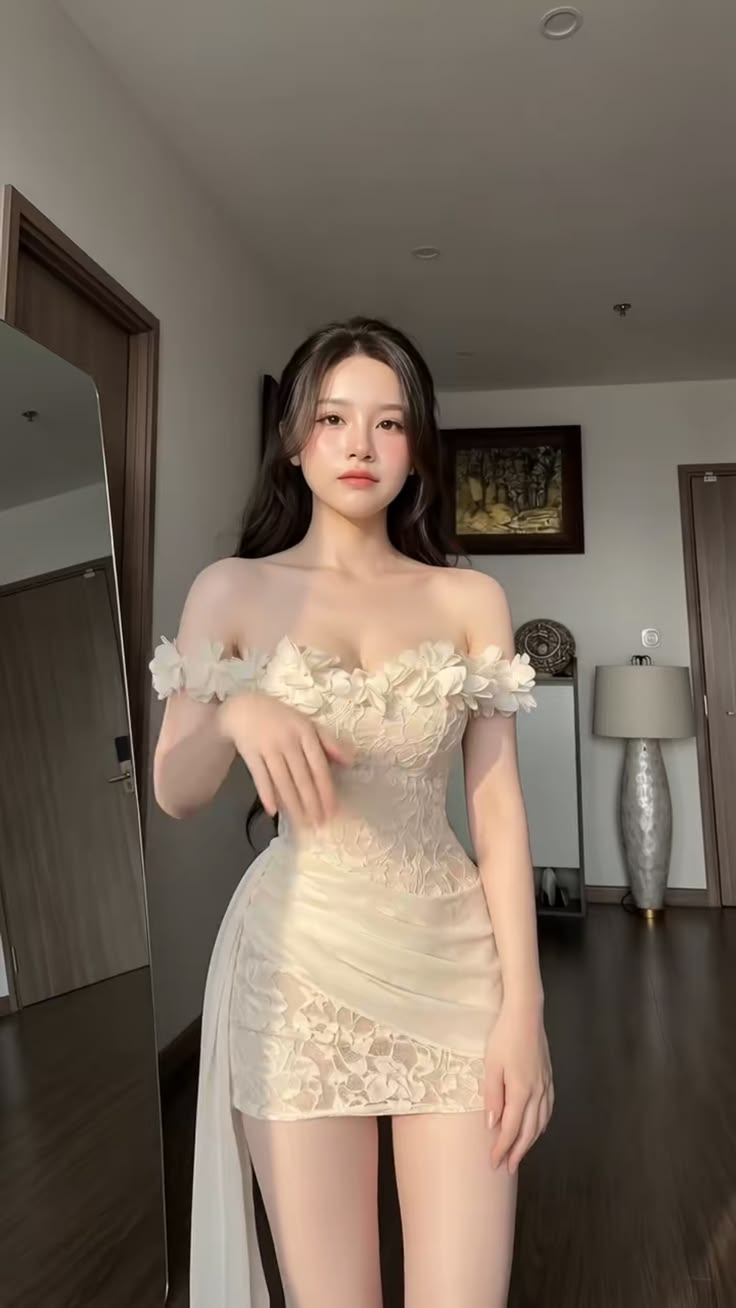 Romantic Ivory Off The Shoulder 3D Floral Lace Corset Side Drape Bodycon Short Homecoming Dress AS2905