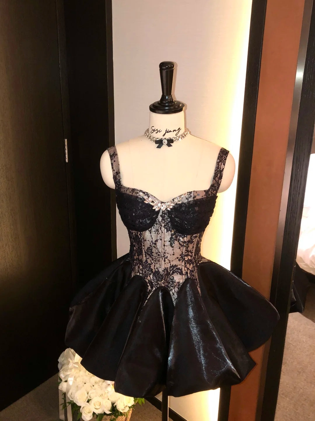 Elegant Ivory Sweetheart Straps Rhinestone Lace Corset Satin A-Line Short Homecoming Dress AS2920