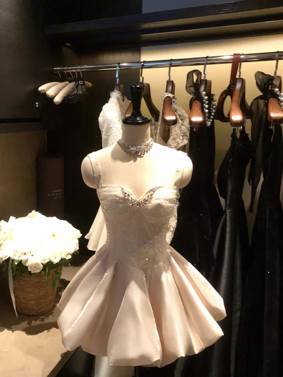 Elegant Ivory Sweetheart Straps Rhinestone Lace Corset Satin A-Line Short Homecoming Dress AS2920