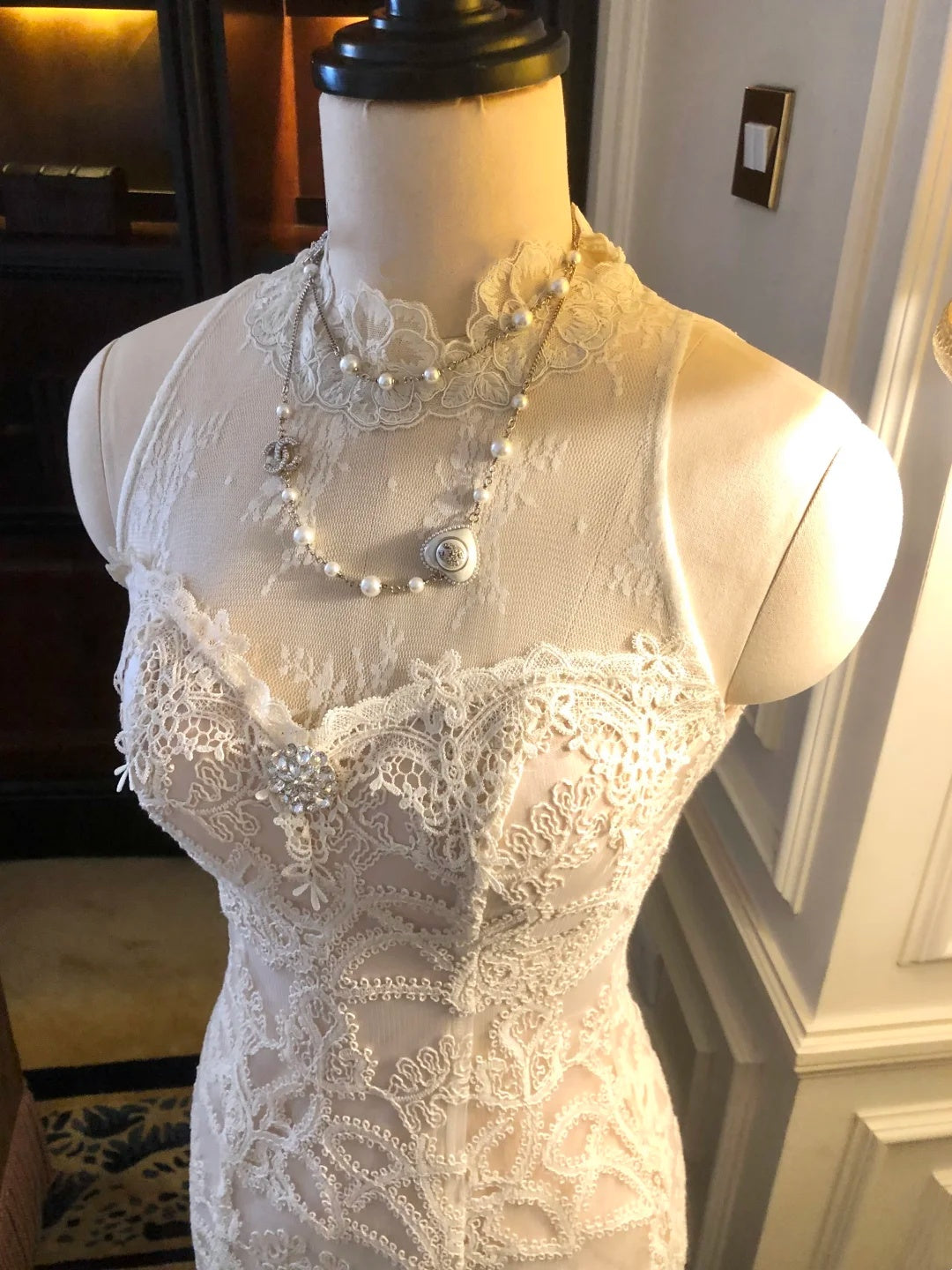 Delicate White Halter High Neck Sheer Lace Beaded Bodycon Short Homecoming Dress AS2921