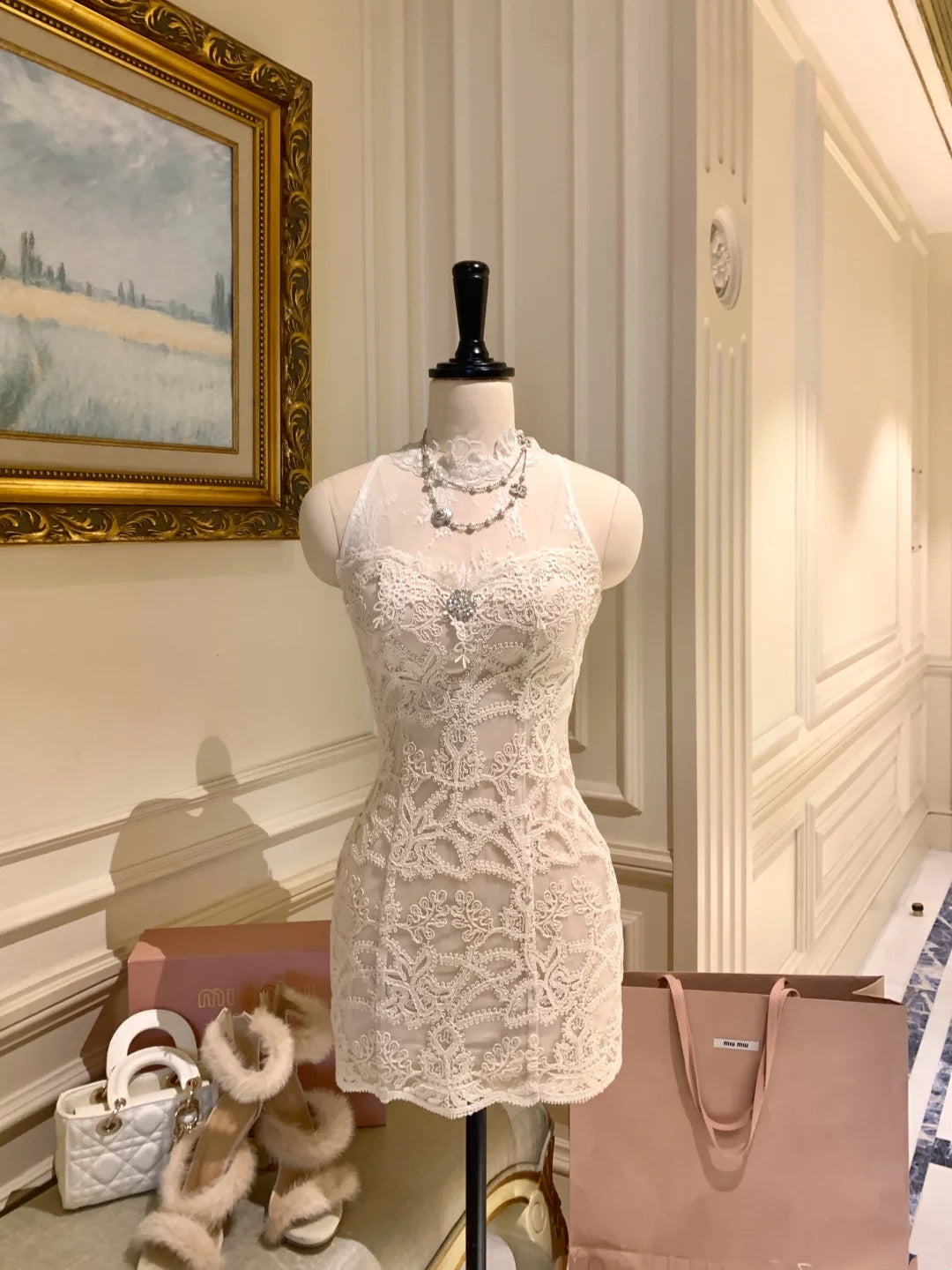 Delicate White Halter High Neck Sheer Lace Beaded Bodycon Short Homecoming Dress AS2921